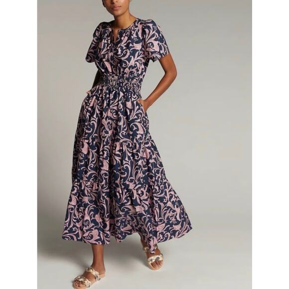 Anthropologie Dresses & Skirts - By Anthropologie Printed Floral Somerset Cotton Maxi Dress Navy Pink Size XS
